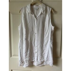 J Jill Love Linen White Sleeveless Button Down Top MP Capsule Coastal Resort